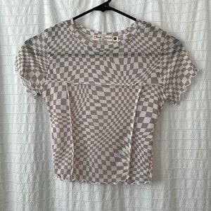 Checkerboard mesh crop top